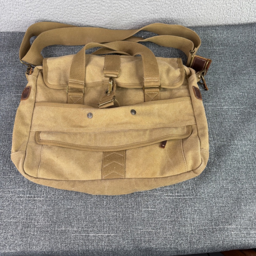 A. Kurtz Messenger Bag Mens Large Khaki Tan Canvas Crossbody Field‎ Satchel